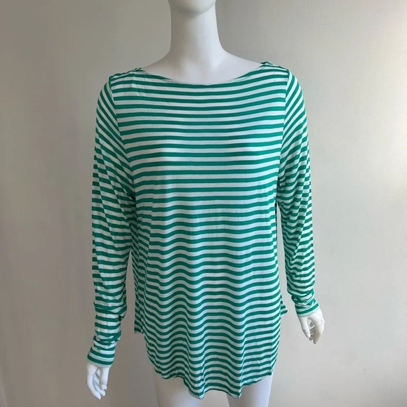 H&M Striped Long Sleeve Top Womens XL Green Tee Soft Stretch NWT - Picture 2 of 9